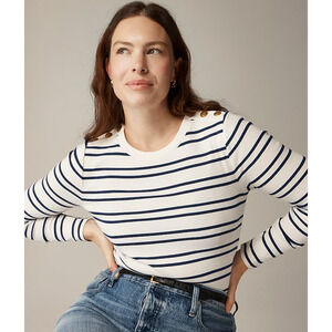 J Crew Perfect Fit Stripe Button Tee XXS NWT Blue White CC981 J.Crew Nautical